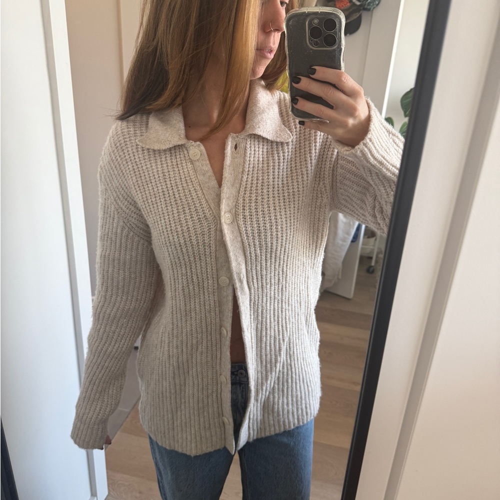 Cute Boutique Oatmeal Button-Up Cardigan